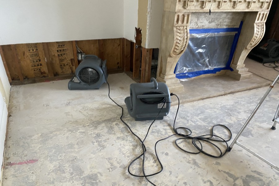 Professional water damage restoration technician working